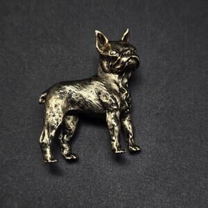 Jolle Gold Tone French Bull Boxer Dog Brooch Animal Jewelry